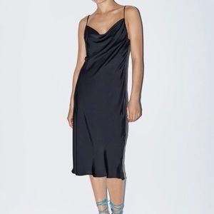 Zara Black Satin Midi Slip Dress
